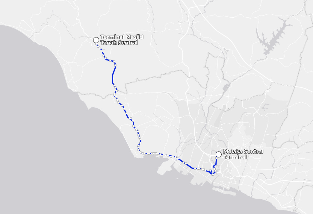 BAS.MY Melaka M23X Overview Route Map